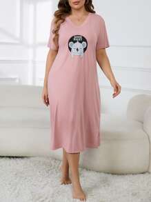 Plus Cartoon Graphic Nightdress - Dusty Pink - View 4
