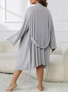 Bata con cinturón de hombros caídos sin lencería - Gris Claro - Ver 2