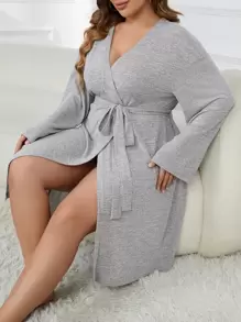 Bata con cinturón de hombros caídos sin lencería - Gris Claro - Ver 5