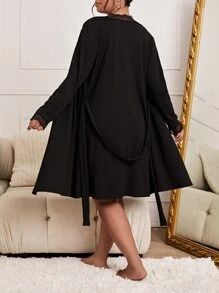 2 piezas Conjunto con bata ribete con encaje