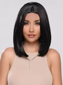 Tóc giả tổng hợp ngắn thẳng phía trước bằng ren - màu đen - Xem 4