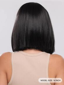 Tóc giả tổng hợp ngắn thẳng phía trước bằng ren - màu đen - Xem 2