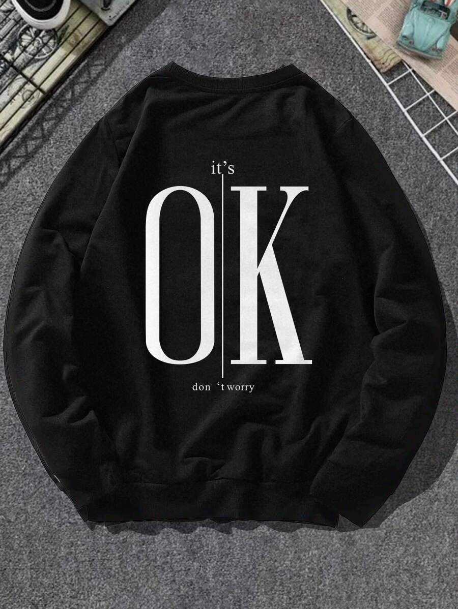 Manfinity Hypemode Men Plus Slogan Graphic Sweatshirt - Black - View 1