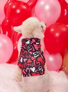 1pc Pet Dog Sweatshirt, Valentine's Day Black Background Heart Pattern Pet Sweatshirt, Suitable For Small/Medium Dogs, Cat Clothes, Valentine's Day Pet Outfit, Valentine's Day Gift - Black - View 7
