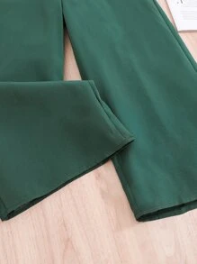 SHEIN Mono simple vintage elegante de color sólido verde oscuro para niña preadolescente con correas gruesas para los hombros para el verano