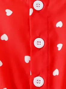 Bebé Mono con estampado de corazón de hombros con cordón bajo con fruncido - Rojo - Ver 6