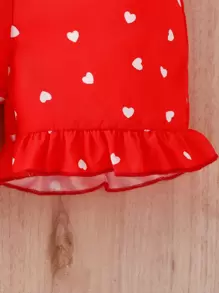 Bebé Mono con estampado de corazón de hombros con cordón bajo con fruncido - Rojo - Ver 7