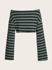 ROMWE Fairycore Striped Drop Shoulder Tee