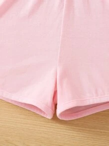 小女童獨角獸印花吊帶連體短褲 - 淺粉色 - 查看 3