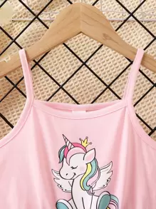 小女童獨角獸印花吊帶連體短褲 - 淺粉色 - 查看 4