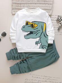 SHEIN Kleine Jungen Sweatshirt und Jogginghose mit Dinosaurier-Print