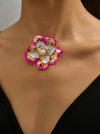 人造珍珠裝飾花朵掛飾項鍊