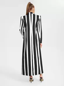 MUSE BY MONET Áo khoác Blazer dài có túi vá in sọc thiết kế, cho ngày lễ, đi chơi - Đen và trắng - Xem 2