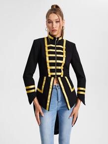 MUSE BY MONET Contrast Binding High Low Hem Jacket - Black - View 1