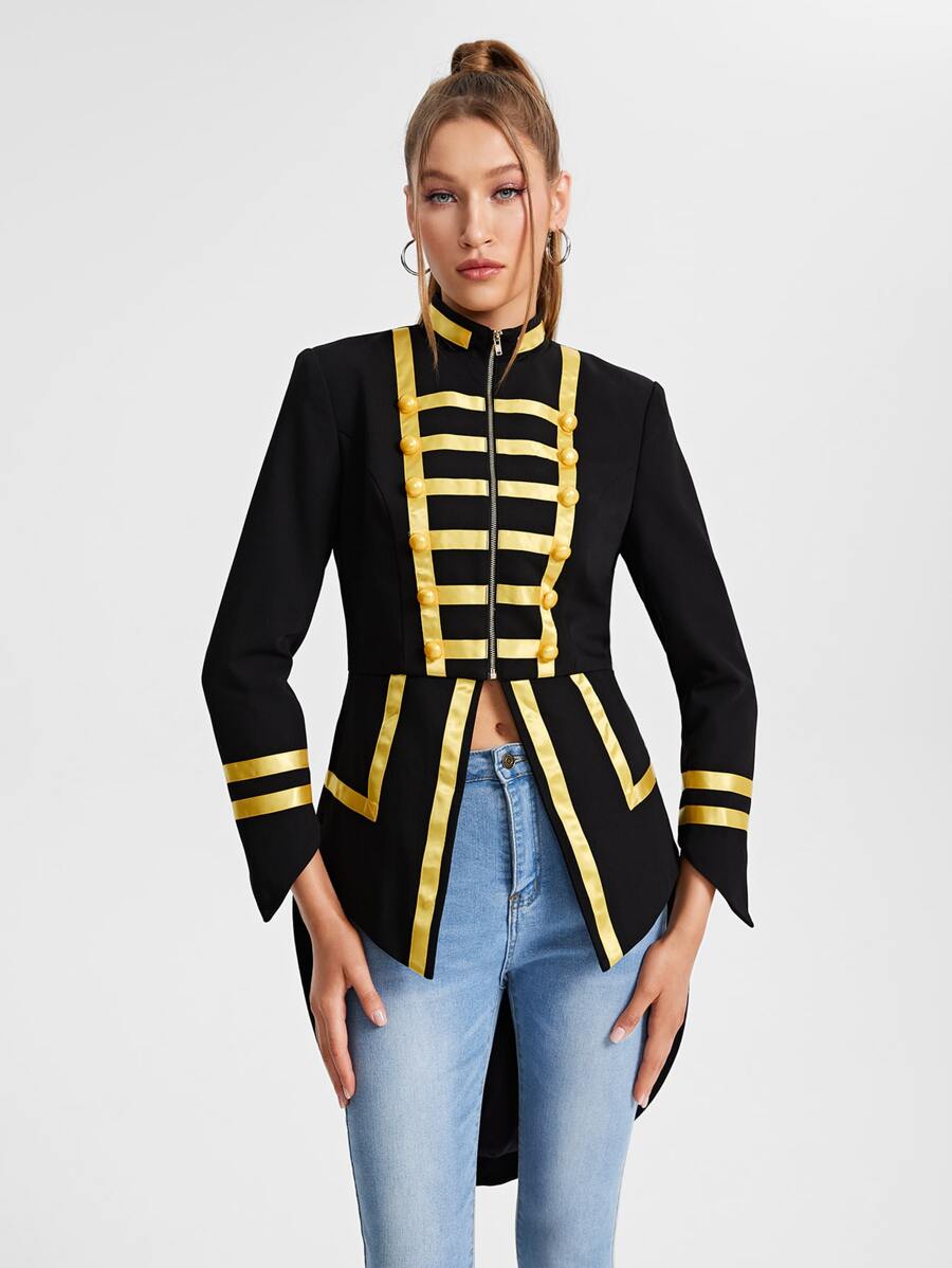 MUSE BY MONET Contrast Binding High Low Hem Jacket - Black - View 1