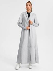 MUSE BY MONET Shawl Collar Ruffle Hem Longline Coat - Light Grey - View 1