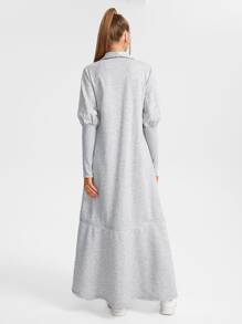 MUSE BY MONET Shawl Collar Ruffle Hem Longline Coat - Light Grey - View 2