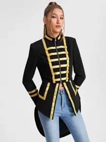 MUSE BY MONET Contrast Binding High Low Hem Jacket - Black - View 5