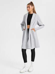 MUSE BY MONET Shawl Collar Ruffle Hem Longline Coat - Light Grey - View 4