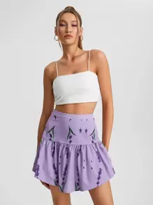 lavandula Floral Print Ruffle Hem Skirt - Lilac Purple - View 5