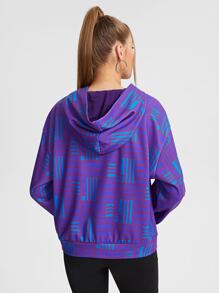 JuJu Lee Designer Geo Print Kangaroo Pocket Drop Shoulder Hoodie - Purple - View 2