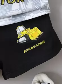 SHEIN Young Boy Black & White Cartoon Letter Print Casual Streetwear Two-piece Short Sleeve Set For Summer - Black and White - View 3