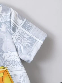 SHEIN Young Boy Black & White Cartoon Letter Print Casual Streetwear Two-piece Short Sleeve Set For Summer - Black and White - View 4