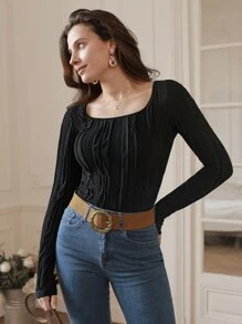 SHEIN Frenchy Solid Scoop Neck Tee - Black - View 1