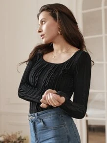 SHEIN Frenchy Solid Scoop Neck Tee - Black - View 4