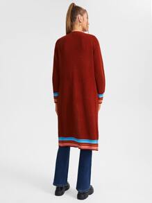 JuJu Lee Cárdigan ribete de rayas con botón delantero - Burdeos - Ver 2