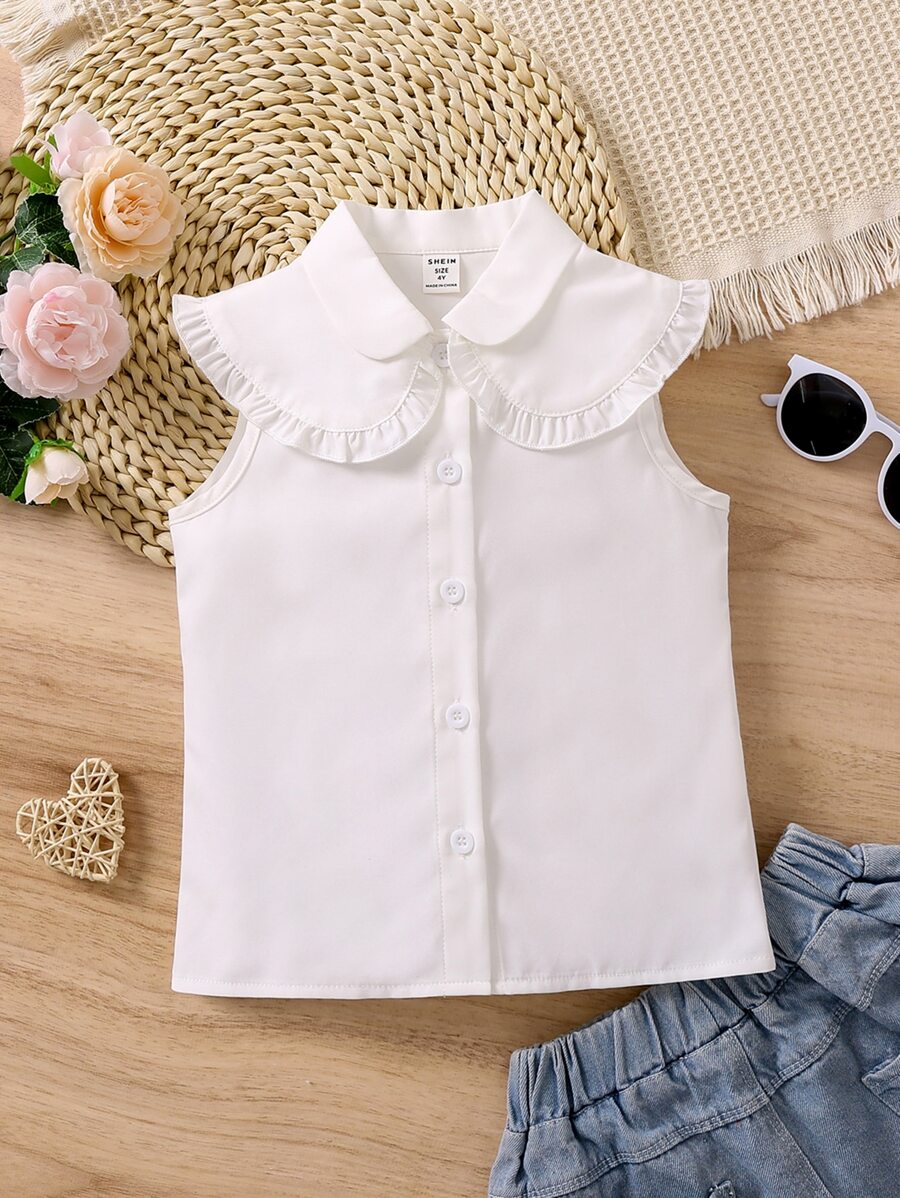 Toddler Girls Frill Trim Sleeveless Shirt - White - View 1