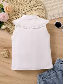 Toddler Girls Frill Trim Sleeveless Shirt - White - View 2