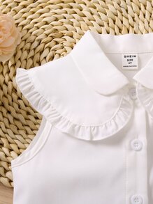 Toddler Girls Frill Trim Sleeveless Shirt - White - View 3