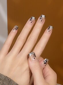 prettysecrets Upgrade Your Look with 24pcs Short Square Glitter Fake Nail & 1pc Nail File & 1sheet Tape - Multicolor - View 1