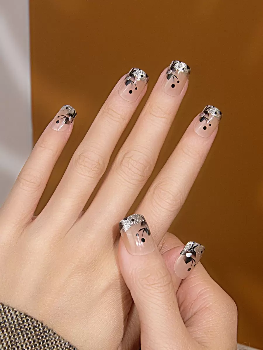 prettysecrets Upgrade Your Look with 24pcs Short Square Glitter Fake Nail & 1pc Nail File & 1sheet Tape - Multicolor - View 1