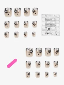 prettysecrets Upgrade Your Look with 24pcs Short Square Glitter Fake Nail & 1pc Nail File & 1sheet Tape - Multicolor - View 2