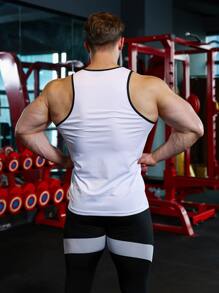 Hombres Top tank deportivo con estampado de luna unido en contraste - Blanco - Ver 2