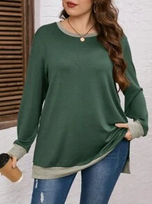 EMERY ROSE 加大对比边开衩下摆运动衫