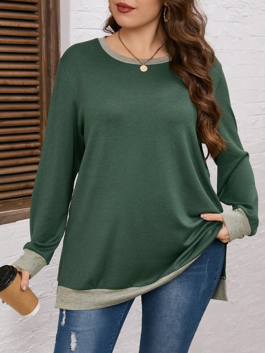 EMERY ROSE 加大对比边开衩下摆运动衫