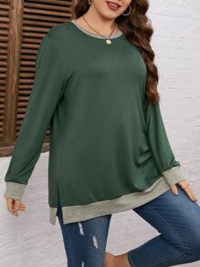 EMERY ROSE 加大对比边开衩下摆运动衫