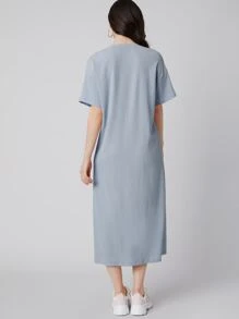 Mulvari Đầm màu trơn Giải trí - Màu xanh nhạt - Xem 2