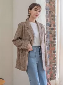 DAZY Plaid Double Pocket Single Breasted Blazer,Fall Clothes Business Attire - Multicolor - View 1