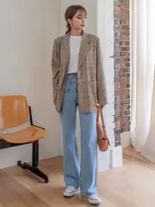 DAZY Plaid Double Pocket Single Breasted Blazer,Fall Clothes Business Attire - Multicolor - View 4