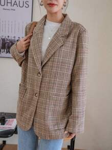 DAZY Plaid Double Pocket Single Breasted Blazer,Fall Clothes Business Attire - Multicolor - View 5