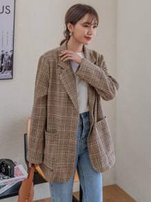 DAZY Plaid Double Pocket Single Breasted Blazer,Fall Clothes Business Attire - Multicolor - View 6