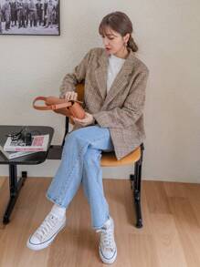 DAZY Plaid Double Pocket Single Breasted Blazer,Fall Clothes Business Attire - Multicolor - View 7