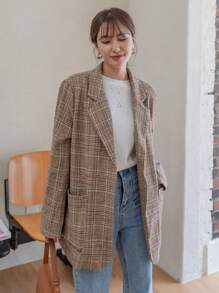 DAZY Plaid Double Pocket Single Breasted Blazer,Fall Clothes Business Attire - Multicolor - View 8