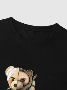 Manfinity LEGND Men Bear & Letter Graphic Short Sleeve Tee & Shorts, Going Out, For Husband - Black - View 4