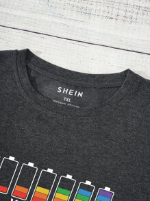 SHEIN LUNE Plus Battery And Letter Graphic Tee - Dark Grey - View 3