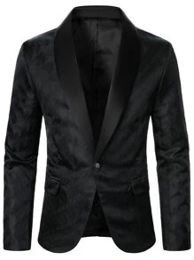 Manfinity Mode Men Jacquard Shawl Collar Blazer & Suit Trousers - Black - View 5